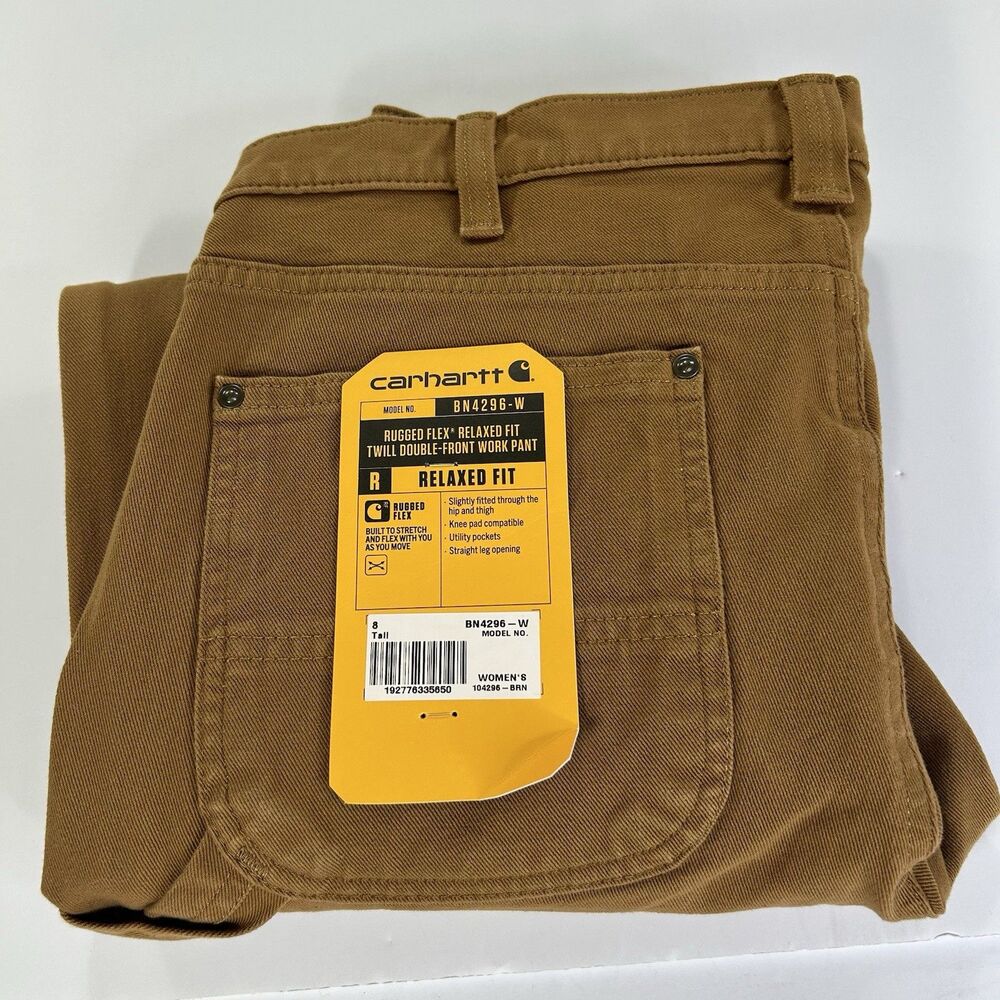Carhartt Womens Rugged Flex Work Pants 8 Tall Brown Relaxed Fit Double Front - Picture 10 of 10